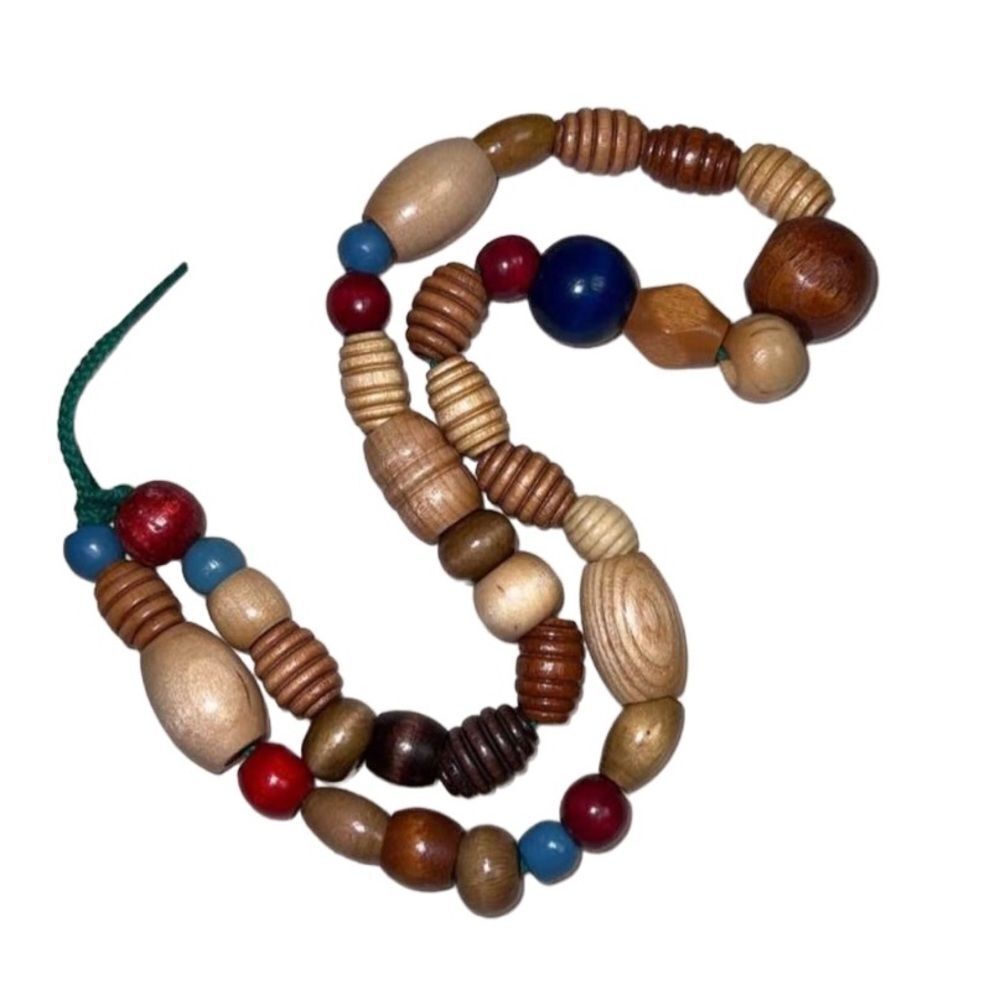 Vintage Wooden Bead Necklace Approximately 28”
